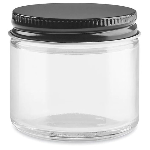 Clear Straight-Sided Glass Jars - 2 oz, Black Plastic Cap S-15846P