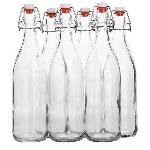 Flip Top Glass Bottle [1 Liter / 33 fl. oz.] [Pack of 6] Swing Top