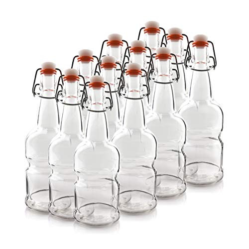 12 Pack 16 Oz Amber Flip Top Bottles – EZ Cap – Beer, Cider, Mead, Wine, Kombucha