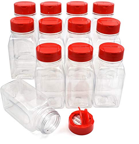 Plastic Spice Jars - 8 oz, Unlined, Red Cap S-20597R - Uline