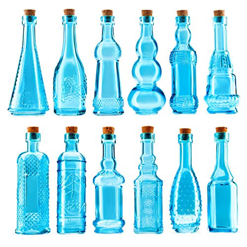 10 Blue Glass Bottles 5 Inches Tall Corks Bottle Collection Blue Glass Blue  Bottles Blue Wedding Decor Vintage Wedding All Different Shapes 