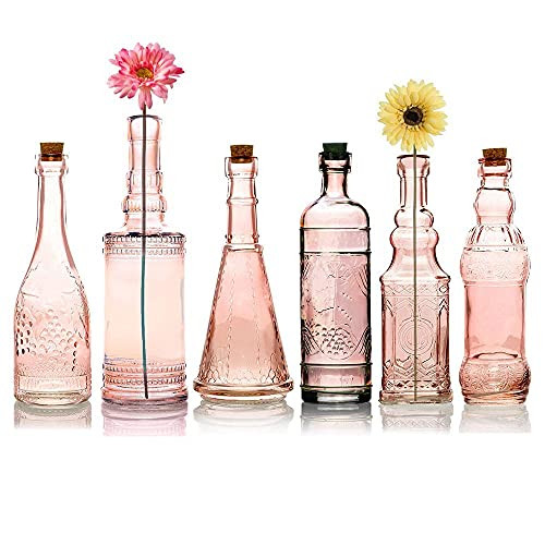 Shabby Chic Clear Vintage Glass Bottles Set - (5 Pack, Assorted Designs), Size: 5XL Bottle Set