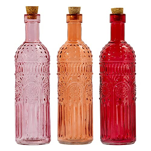 Vintage Vase Decorative Glass Vases, Embossed Colored Glass Bottles