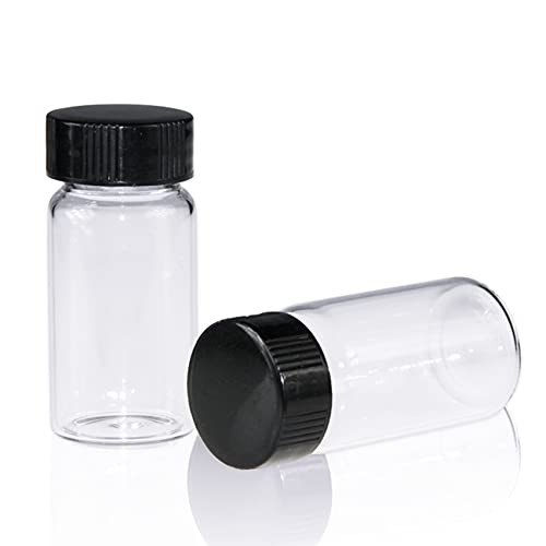 Storage Vial, Clear Liquid Sampling Sample Glass Thread Bottles, Capacity  10ml (1/3 Oz) with 18-400 Black Screw cap, PE Liner, Pack of 100 by ALWSCI