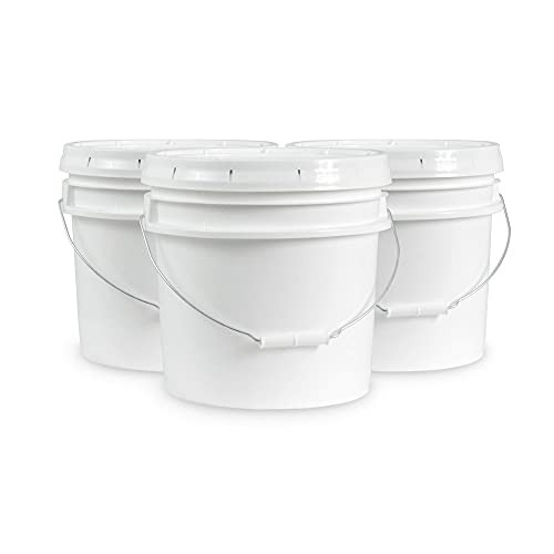 Ropak USA 3.5 Gallon Food Grade White Plastic Bucket with Handle & Lid Set of 3
