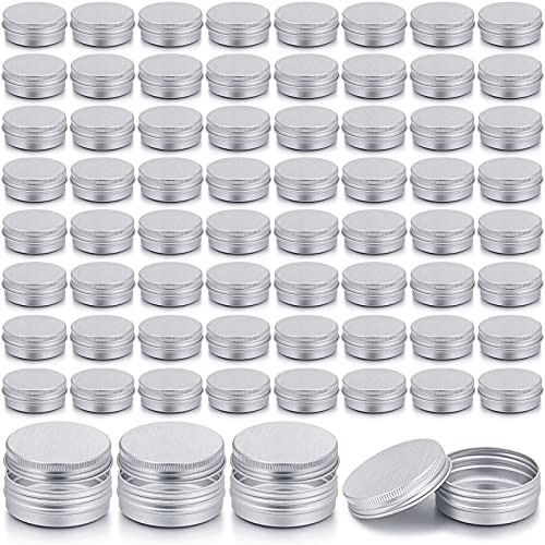 JM-capricorns 48 Pcs 1 oz Tins Silver Aluminum Tins Cans Screw Top Round Steel Tins Cans with Screw Lid Screw Lid Containers