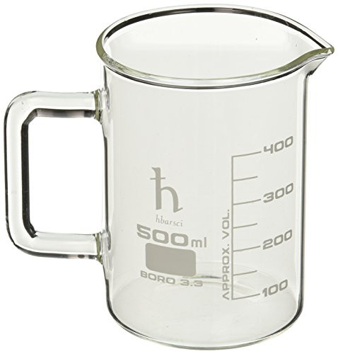 Premium Hand Crafted Beaker Mug, Thick Borosilicate Glass, 16.9oz (500mL) Capacity - Large Size - Pint Glass or Coffee Mug Sized