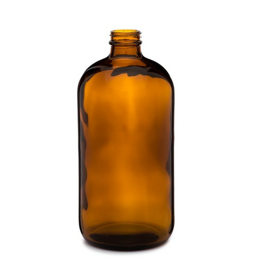 16 oz. Amber Boston Round Glass Bottle, 28mm 28-400