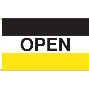 3' x 5' - OPEN - Black/White/Yellow Message Flag