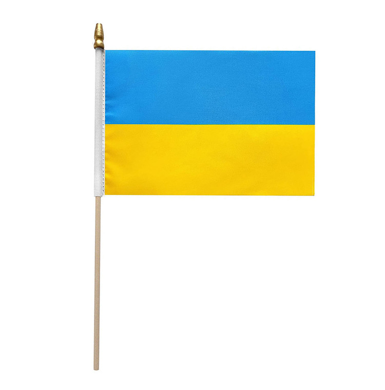 Ukraine 5" x 8" Mounted Flag with gold spear
