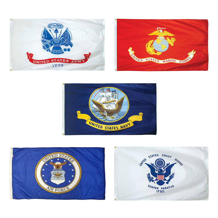 Outdoor 5 Branch Military Flag Set  w/ NEW Air Force Seal