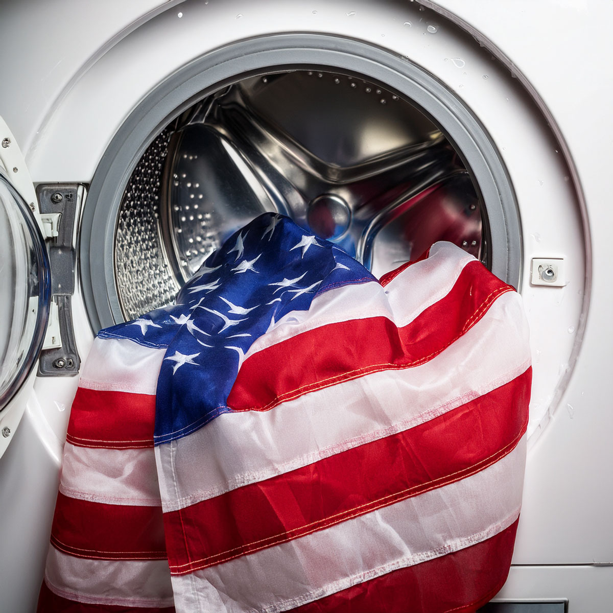 American flag in front-loading washing machine American flag in front-loading washing machine