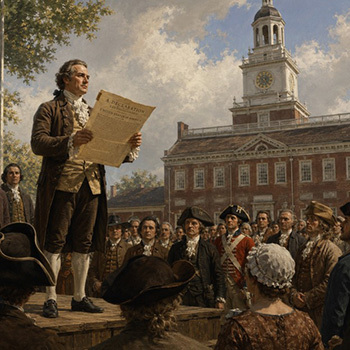 Historic illustration of John Nixon reading the Declaration of Independence