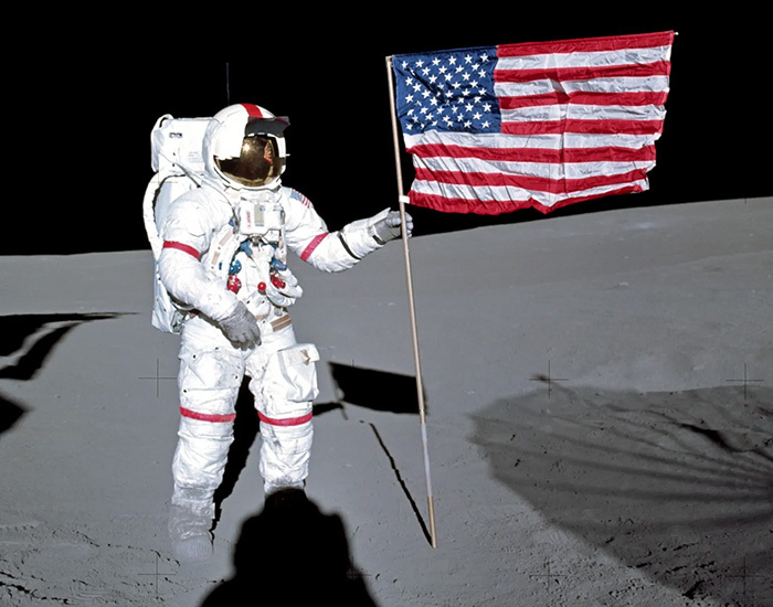 The American flag on the Moon during Apollo 11