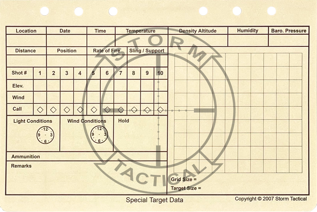 Target Data Card 6 Ring Special Target Data