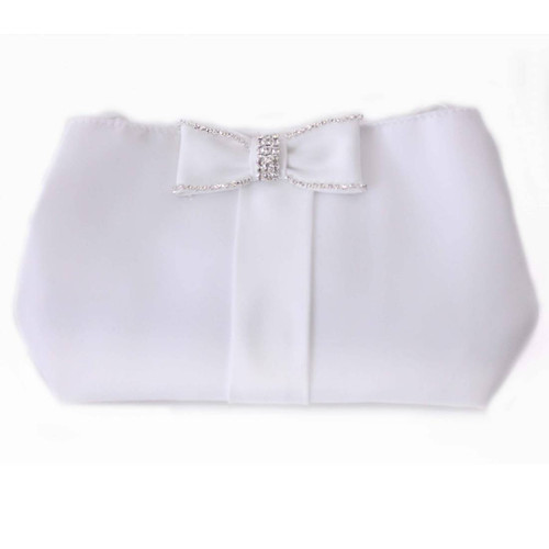 Linzi Jay White Satin & Diamante Bow Communion Bag