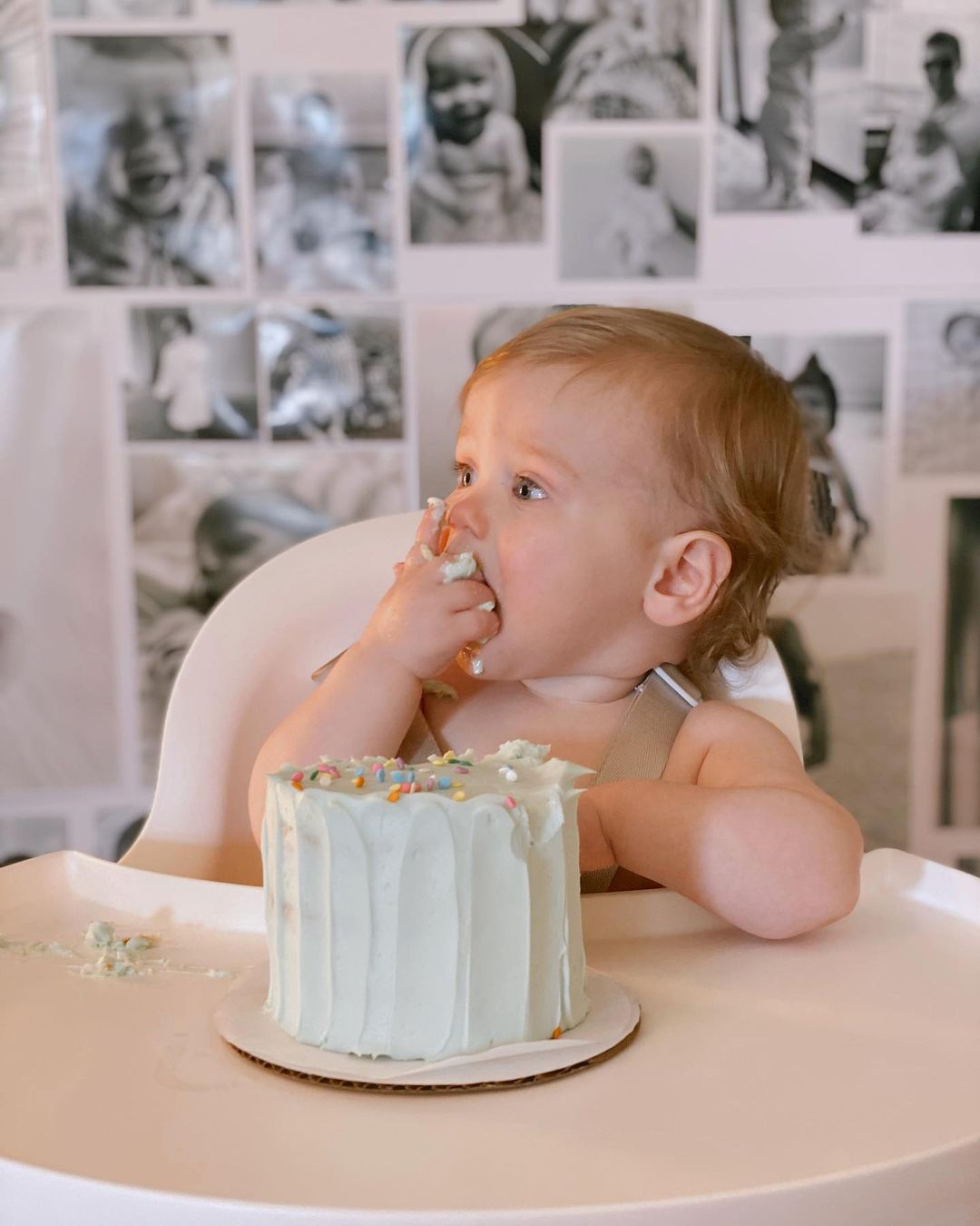 baby eating a smash cake