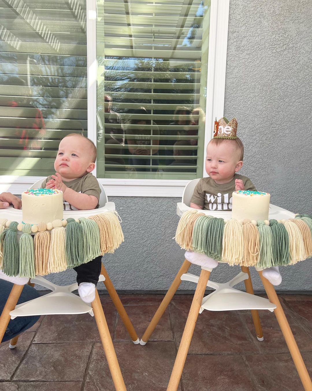 twins about to dive into their smash cake