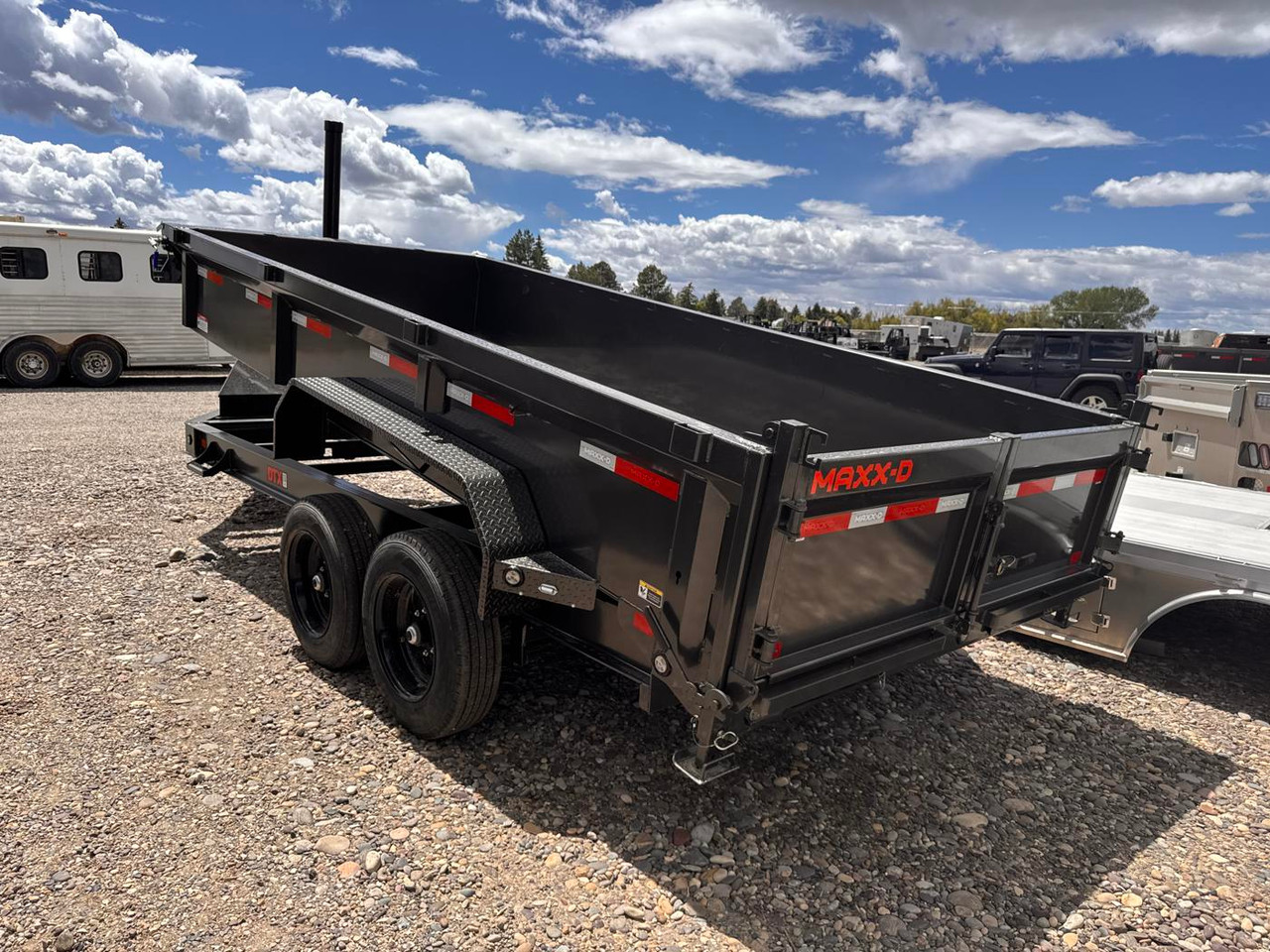 Maxx-D Trailers 2027 2027 83"X16' Telescopic Dump Trailer | Tandem Axle Axle 15.6K | 2' Sides, 7K Axles, 18 Ply 15,600 Gvwr, Wireless Remote, 8"I-Beam Frame, Tarp Ramps
