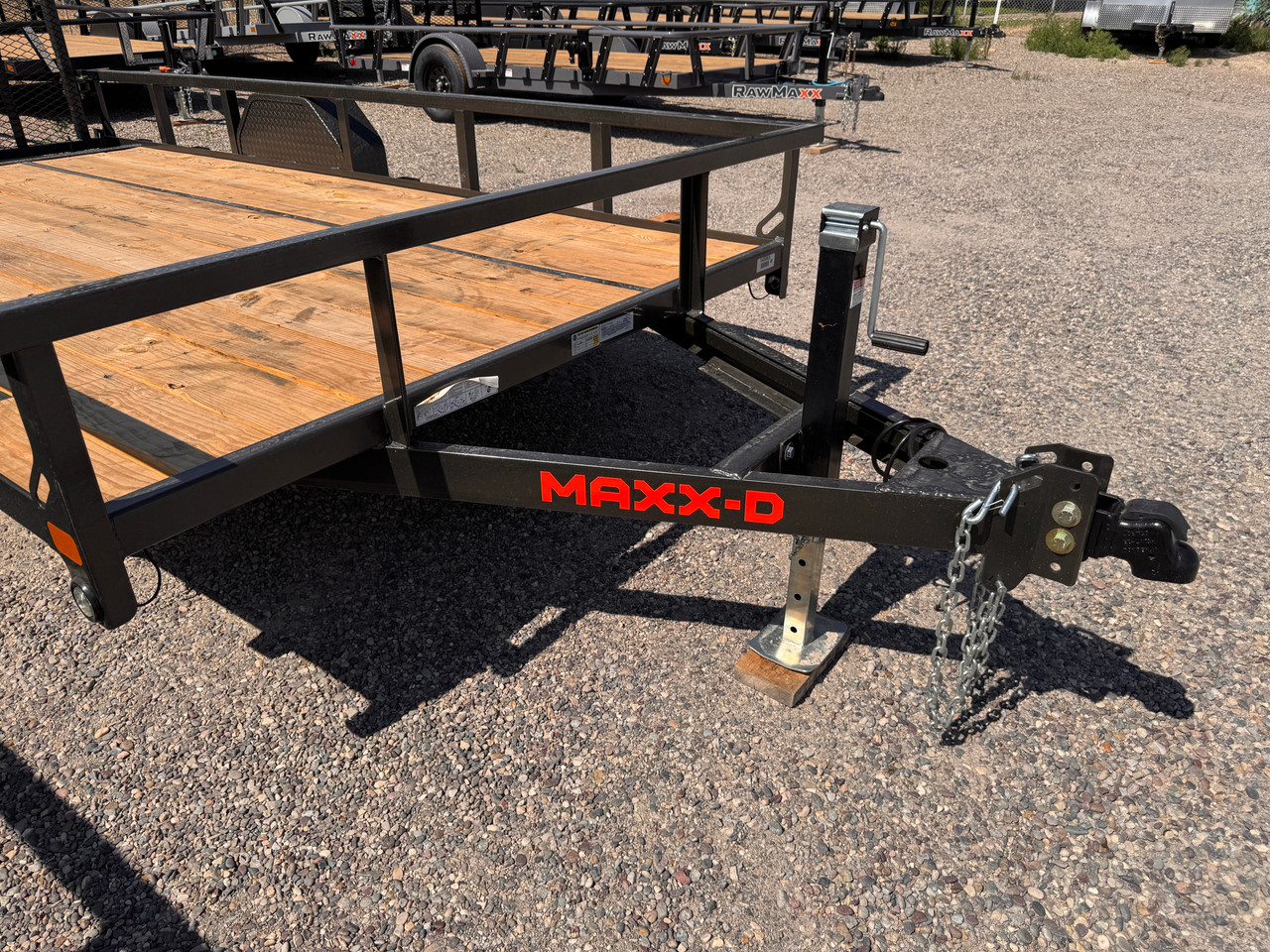 Maxx-D Trailers 2027 S3X 83"X14' Utility Trailer | Single Axle Axle 2.99K, 4" Channel Frame, Tongue, Tube Rail, 1' Dovetail, 4' Rear Rampgate, Spare Tire Mount