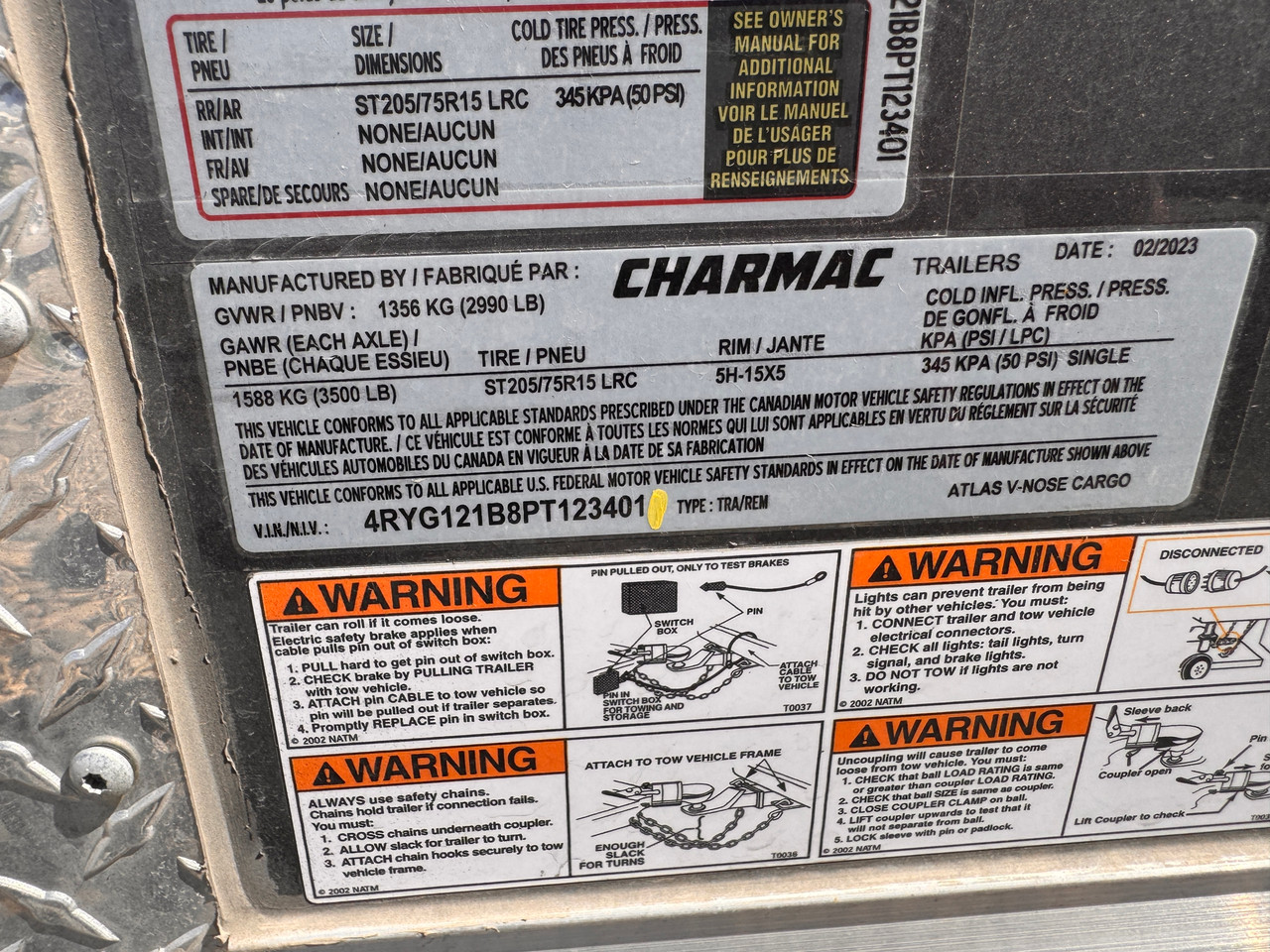 Charmac Trailers 2023 ATLAS 84"X12' V-Nose Cargo Trailer | Single Axle Axle 2.99K, Drivers Side Access Door, Smooth Alumium Fenders, Rear Ramp Door