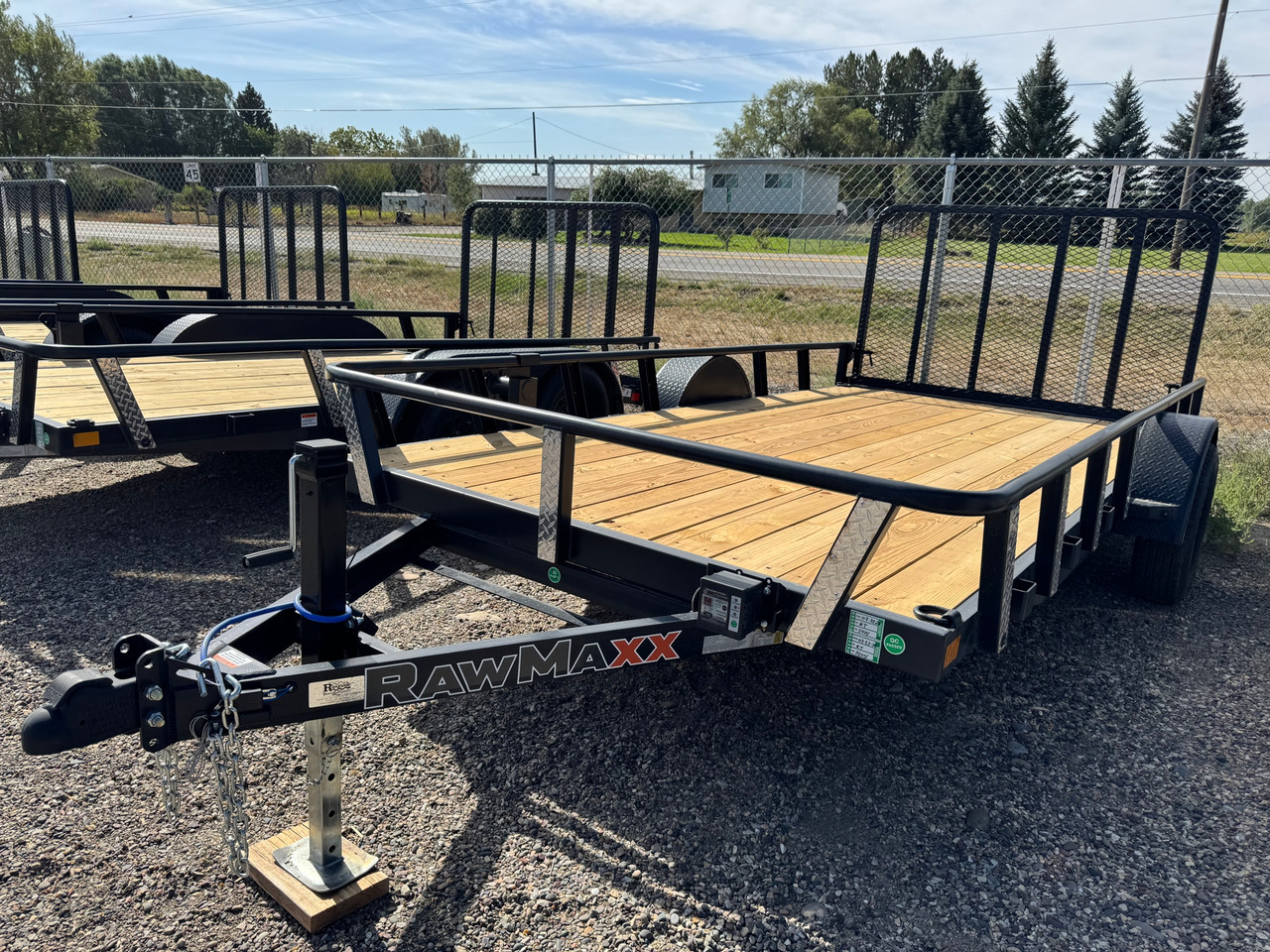 Raw Maxx Trailers 2027 UTX 83"X14' Utility Trailer | Single Axle 3.5K, 2" Round Pipetop Rails, 4' Rear Ramp Gate, Spare Tire Mount, 8 Ply Tires