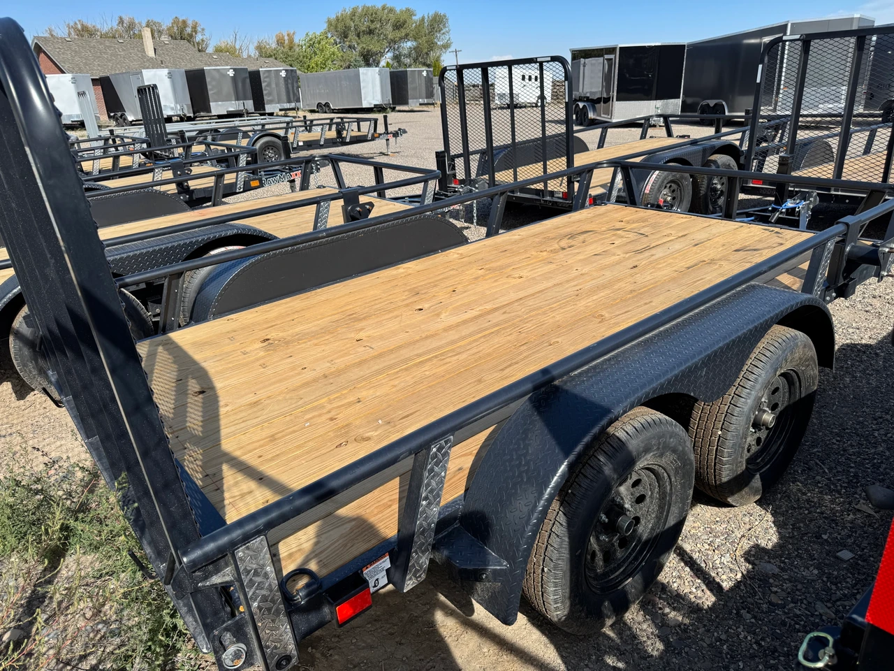 Raw Maxx Trailers 2027 UTX 77"X12' Utility Trailer | Tandem Axle 7K, 2" Round Pipetop Rails, 4' Rear Ramp Gate, Spare Tire Mount, 8 Ply Tires