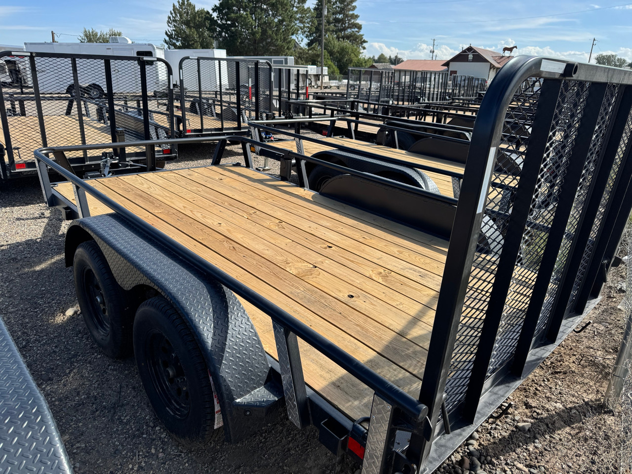 Raw Maxx Trailers 2027 UTX 77"X12' Utility Trailer | Tandem Axle 7K, 2" Round Pipetop Rails, 4' Rear Ramp Gate, Spare Tire Mount, 8 Ply Tires