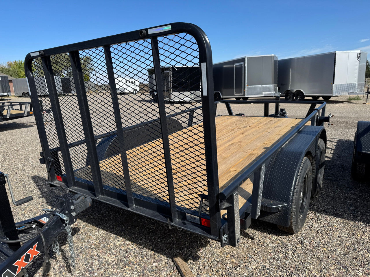 Raw Maxx Trailers 2027 UTX 77"X12' Utility Trailer | Tandem Axle 7K, 2" Round Pipetop Rails, 4' Rear Ramp Gate, Spare Tire Mount, 8 Ply Tires