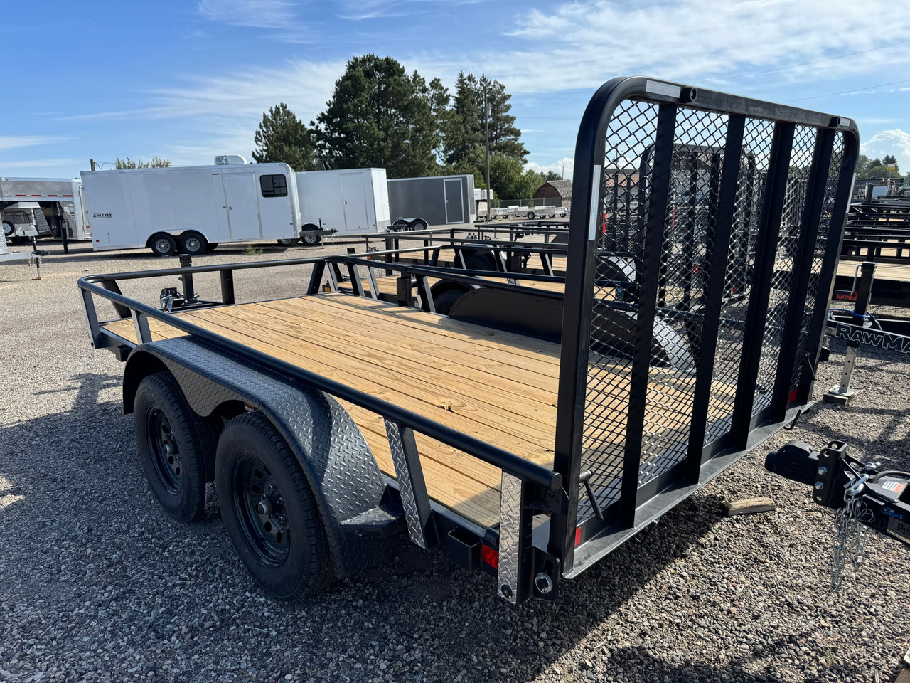Raw Maxx Trailers 2027 UTX 77"X12' Utility Trailer | Tandem Axle 7K, 2" Round Pipetop Rails, 4' Rear Ramp Gate, Spare Tire Mount, 8 Ply Tires