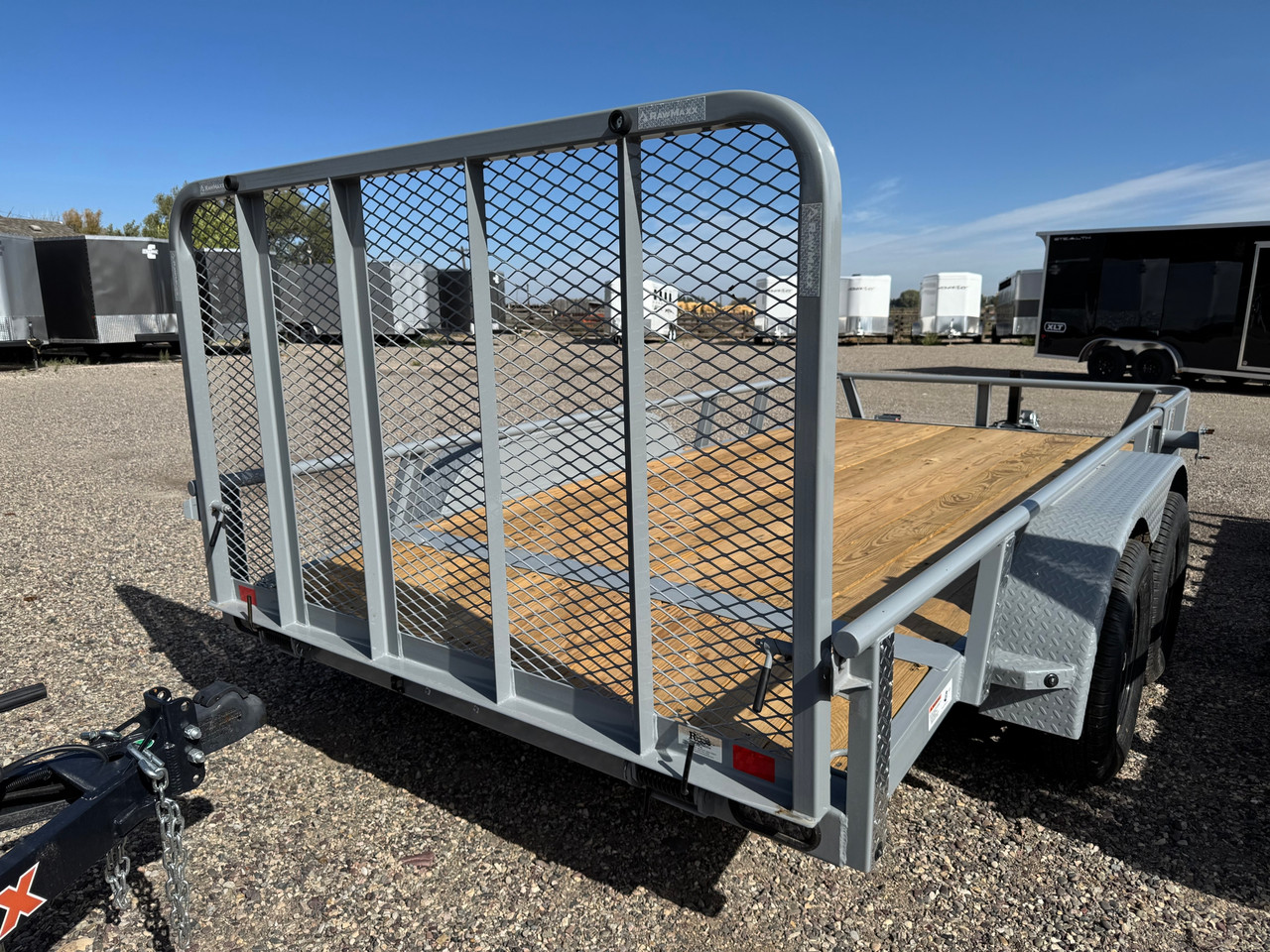 Raw Maxx Trailers 2027 UTX 83"X14' Utility Trailer | Tandem Axle 7K, 2" Round Pipetop Rails, 4' Rear Ramp Gate, Spare Tire Mount, 8 Ply Tires