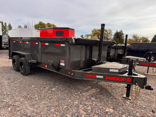Maxx-D Trailers 2027 2027 83"X16' Telescopic Dump Trailer | Tandem Axle Axle 15.6K | 3' Sides, 15,400 Gvwr, 7Ks W/18Ply, Wireless Remote, 8" I-Beam Frame, Tarp, Rampss
