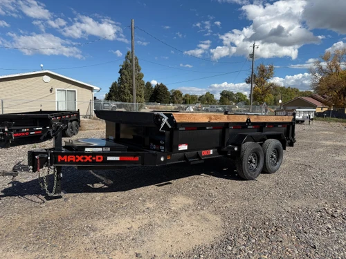 Maxx-D Trailers 2024 DKX 83"X14' Scissor Dump Trailer | Tandem Axle 14K, 18" Sides With 6" Wood Extension, 2 Way Spreader Gate, Slide In Ramps, Tarp Kit