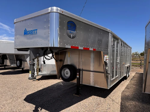 Merritt Trailers 2026 2026 96"X24' Stock Trailer | Tandem Axle Axle 17K | Aluminum, 52" Escape Door, Flat Floor, 2 Center Gates, Tie Loops In/Out, 17.5 Tires, Spare, 8K Axles17K
