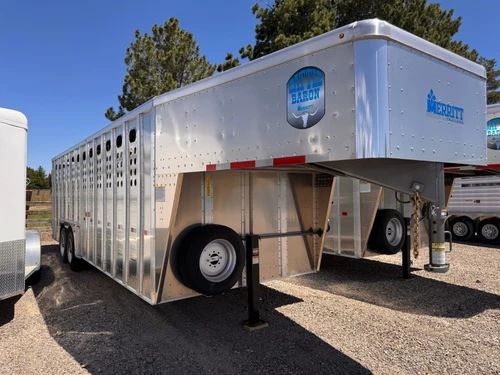 Merritt Trailers 2026 2026 96"X24' Stock Trailer | Tandem Axle Axle 17K | Aluminum, 52" Escape Door, Flat Floor, 2 Center Gates, Tie Loops In/Out, 17.5 Tires, Spare, 8K Axles17K