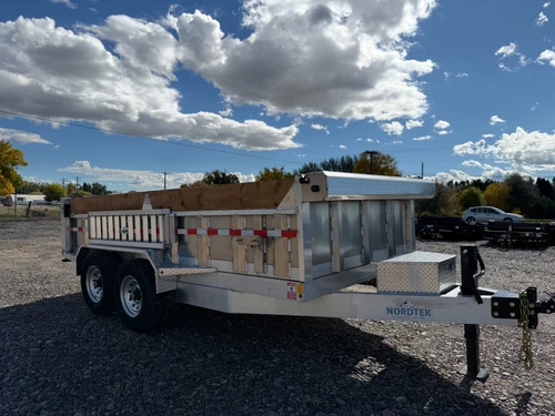 Nordtek Trailers 2025 2025 84"X14' Aluminum Dump Trailer | Tandem Axle Axle 14K, Aluminum, 36" Tall Sides Tarp Kit, Slide In Ramps, 2 Way Gate | All Aluminum, 36" Tall Sides + Wood Extension, Tarp Kit, Slide In Ramps, 2 Way Gate