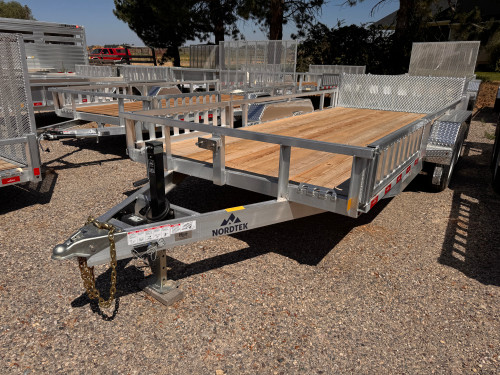 Nordtek Trailers 2026 82"X16' Utility Trailer | Tandem Axle Axle 7K, Bi-Fold Rear Gate, Wood Deck, Open Sides, Brakes Both Axles, ATV Side Load Ramps