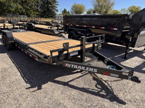 P.J. Trailers 2027 T6 83"X22' Car Hauler Gravity Tilt Trailer | Tandem Axle Axle 14K, 16' Tilt Deck, 4' Stationary, Torsion Axles, Tool Tray, Bolt On Steel Fenders
