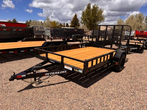 P.J. Trailers 2026 2026 83"X12' Utility Trailer | Single Axle Axle | 4' Rampgate (Spring Assisted) ATV Side Load Ramps, Dp Steel Fenders