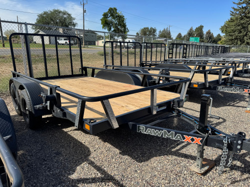 Raw Maxx Trailers 2027 UTX 77"X12' Utility Trailer | Tandem Axle, 2" ROUND TUBE RAIL, 4' GATE, 8 PLY TIRES, 7K