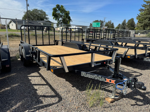 Raw Maxx Trailers 2027 UTX 83"X16' Utility Trailer | Tandem Axle, 2" ROUND TUBE RAIL, 4' GATE WITH DOVETAIL, 8 PLY TIRES 7K