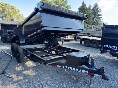 P.J. Trailers 2027 D7 83"X14' Scissor Dump Trailer | Tandem Axle 14K, CHANNEL, 24" SIDES, SPREADER GATE