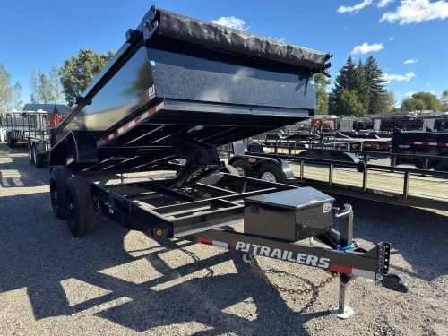 P.J. Trailers 2027 D7 83"X14' Scissor Dump Trailer | Tandem Axle 14K, CHANNEL, 24" SIDES, SPREADER GATE