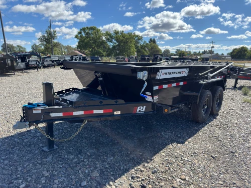 P.J. Trailers 2027 DT 83"X14' Telescopic Dump Trailer | Tandem Axle 14K, LOW PRO, 24" SIDES, HYD JACK, 14 PLY TIRES, SWING TARP, SOLAR CHARGER