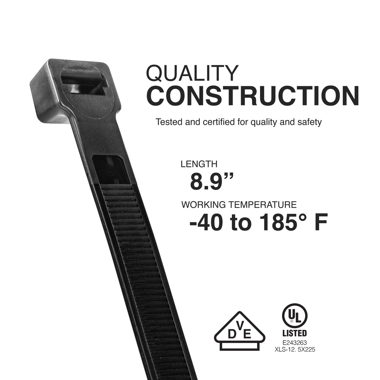 Ultra Heavy Duty UV Cable Ties, 250 lbs. Tensile Strength, Black