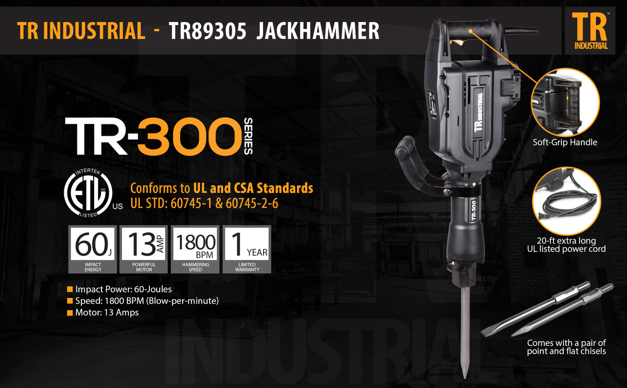 TR-300 Demolition Jackhammer 1700W 60J with Point & Flat Chisels