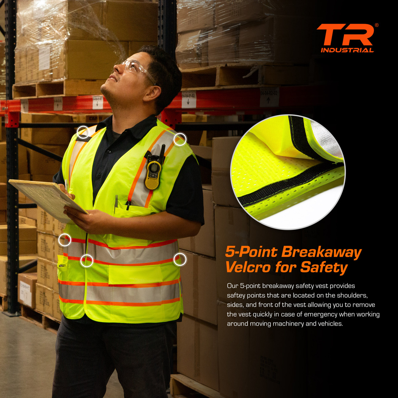 5-Point Breakaway High Visibility Safety Vest, Type R Class 2