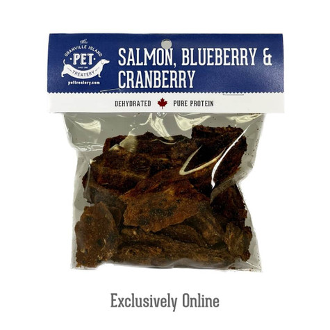 The Granville Island Pet Treatery|Dehydrated Protein Salmon, Cranberry & Blueberry Treat For Dogs & Cats Slowly Dehydrated Raw Single Ingredient Maintain Nurtients Vitamins Healthy Oils |88837 80g