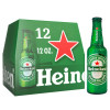 A bottle and 12-pack of 12 fluid ounce Heineken Beer bottles
