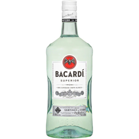 A 1.75 liter bottle of Bacardi Superior Puerto Rican Light Rum